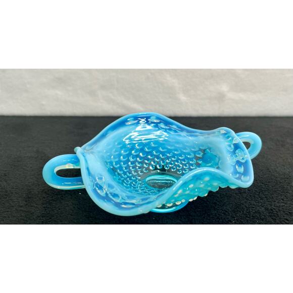 Fenton Other - VTG Fenton Aqua Blue Opalescent Hobnail Double Handle Glass Candy Bon Bon Dish